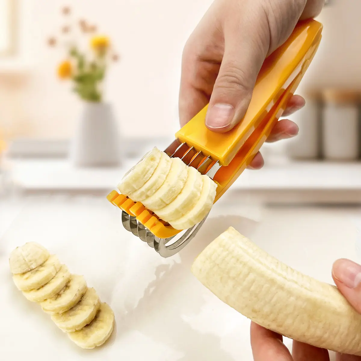 Creative PP Banana Slicer - Non-Toxic Durable Plastic Kitchenware, Multi-Food Cutter with Elegant Design for Efficient Ham Sausage Cutting, Fruit Salad Prep
