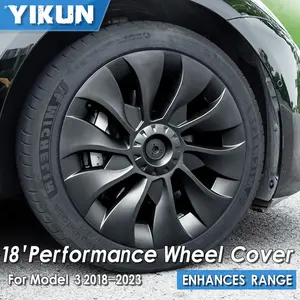 YIKUN 4PCS 18 Inch Wheel Cover for Tesla Model 3 Performance Replacement Hub Cap Automobile Full Rim Cover Accessories 2018-2023 2022 2021 2020