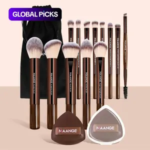 MAANGE Makeup Brushes Kits with Storage Bag, 13pcs Makeup Brushes & 2 Counts Powder Puffs & 1 Count Bag, Professional Makeup Tools for Women, Soft Multifunctional Makeup Brushes, Cosmetics Brush, Cosmetic Brush Set, Makeup Brush Set #GLOBAL PICKS
