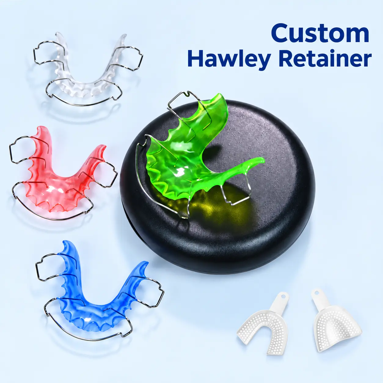 Custom Hawley Retainer – Upper & Lower Removable Teeth Retainer with At-Home Impression Kit, Durable Wire & Personalized Acrylic Base，AbutmentXpress