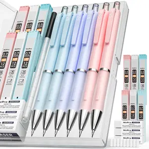 Nicpro 6Pack Pastel Mechanical Pencil Set 0.5 & 0.7 mm with 12 tubes HB Lead Refills, 3 Erasers, 9 Eraser Refills For School Writing, Drawing, Sketching, 3 Colors - With Case