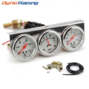 2inch Chrome Panel Oil Pressure gauge Water Temp gauge Amp Meter Triple Gauge kit Set White Face Car meter
