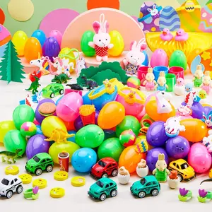 100 Easter eggs pre-loaded with toys and stickers. A perfect party gift for kids' Easter egg hunt games. Colorful Bunny