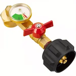 RV Propane Filling Adapter Upgrade, Qcc1 Heavy Duty Propane Filler Elbow Adapter with Pressure Gauge and Switch Valve, 90 Degree Design, Solid Brass