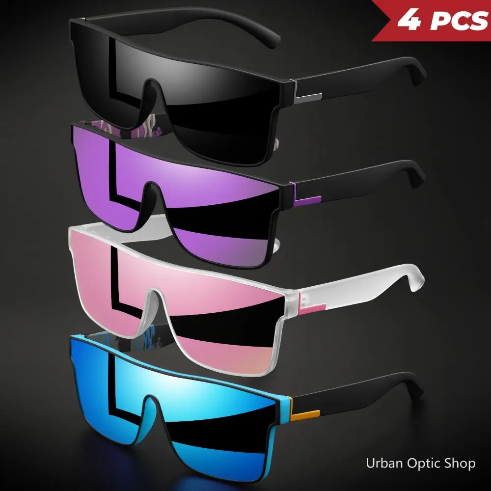 XUH 4pcs-1 Classic Colorful Square Polarized Sunglasses for Men - UV400 Protection, Anti-Glare Nylon 1-Piece Lens, Comfort Fit Eyewear for Cycling, Hiking, Daily Wear