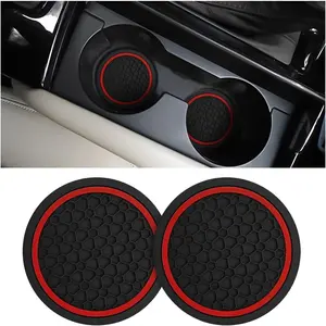 Humwam 2-Pcs PVC Vehicle Cup Holder Coasters, Anti-Slip Protective Easy-to-Clean Car Interior Accessories, Prevents Spills, Keeps Car Tidy, for Auto & Home Use