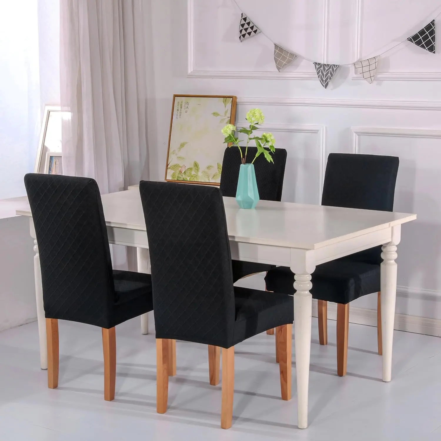 100% Waterproof Chair Covers for Dining Chair Set of 6, Stretchy Soft Parson Chair Covers Removable Washable Dining Room Chair Slipcovers with Elastic for (Black) 100% Waterproof Chair Covers for Dining Chair Set of 6, Stretchy Soft Parson Chair Covers Removable Washable Dining Room Chair Slipcovers with Elastic for (Black)