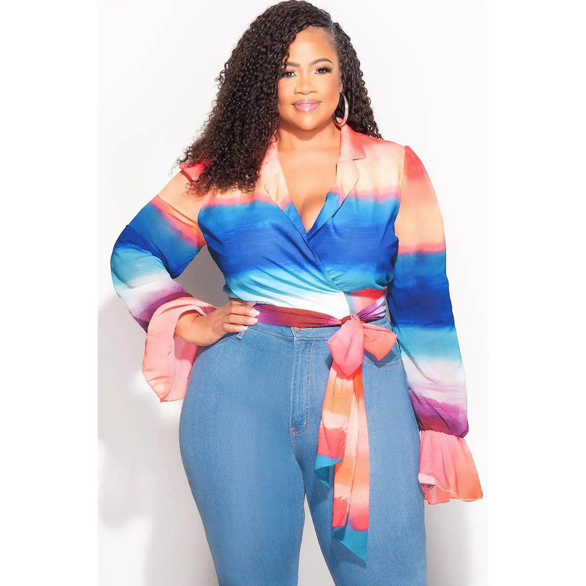 Final Sale Plus Size Wrap Crop Top In Multi-Color Print