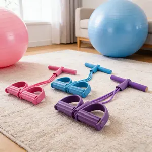 Portable Pedal Resistance Band Trainer, Multifunction 4-Tube Elastic Pull Rope for Home Workout, Stretching & Fitness