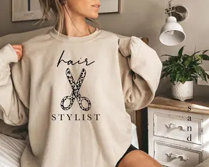 Hair Stylist Shirt or Sweatshirt, Leopard Scissors Tee or Pullover, Cute Hairdresser Outfit, Salon Life Gift, Hairstylist Apparel