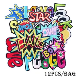 12-Piece Cartoon Letter Unique Embroidery Patch Set, Fabric Appliques for Clothes Shoes Hats Bags, Iron-On or Sewing DIY Decoration