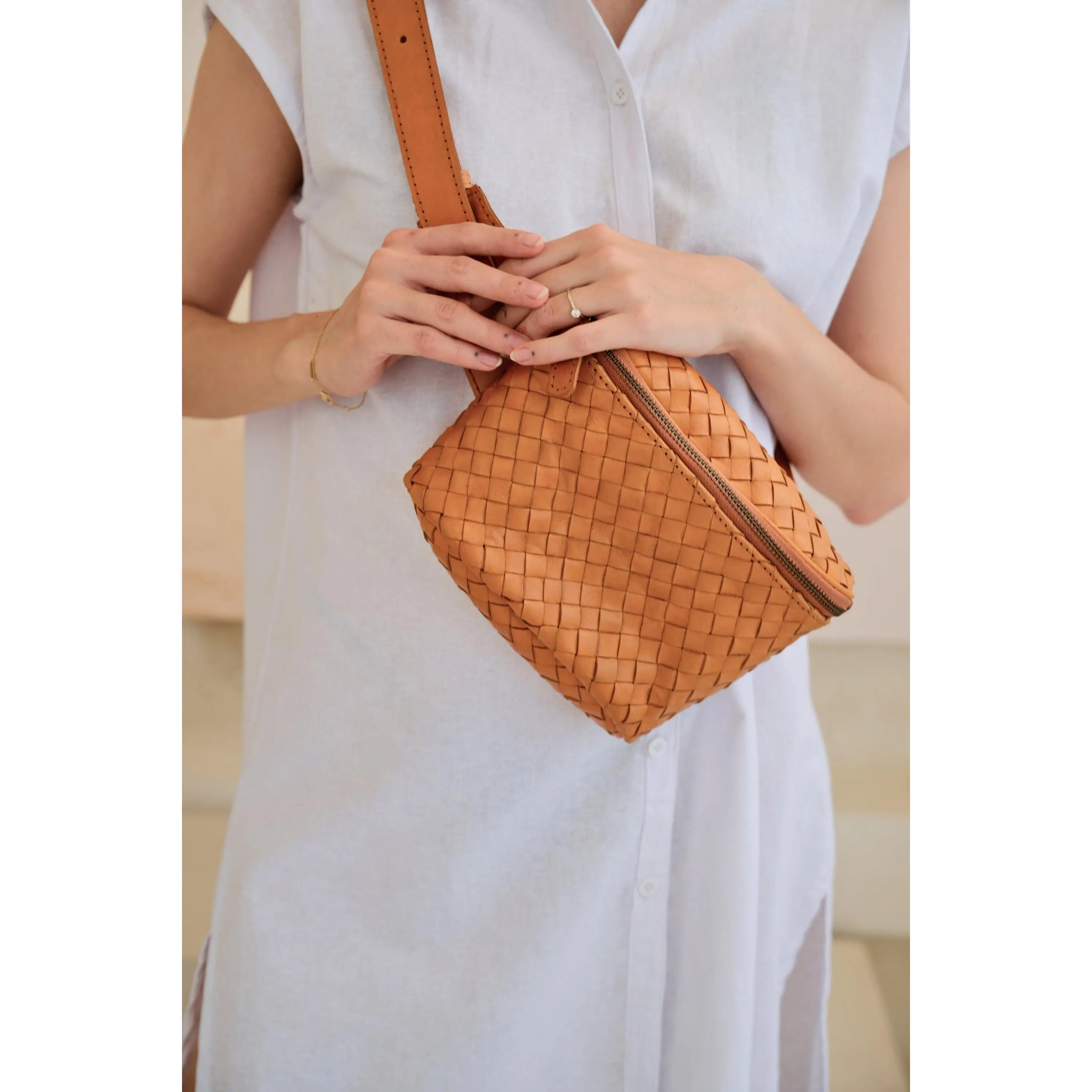 Francesca Handwoven Leather Belt Bag
