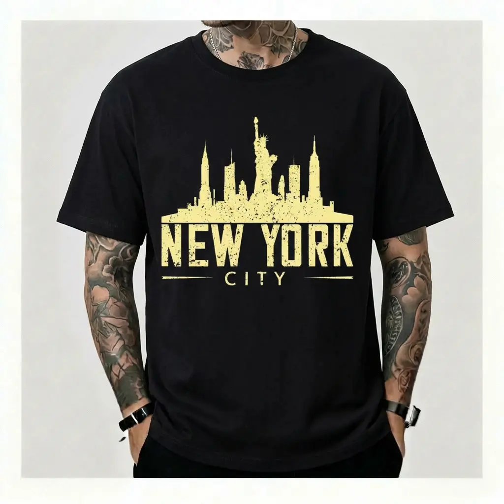 Men's Unisex Vintage Distressed New York City Skyline Statue of Liberty City Print Tshirt - Breathable Short-Sleeve Cotton Blend Casual Fit Streetwear Retro Souvenir Top