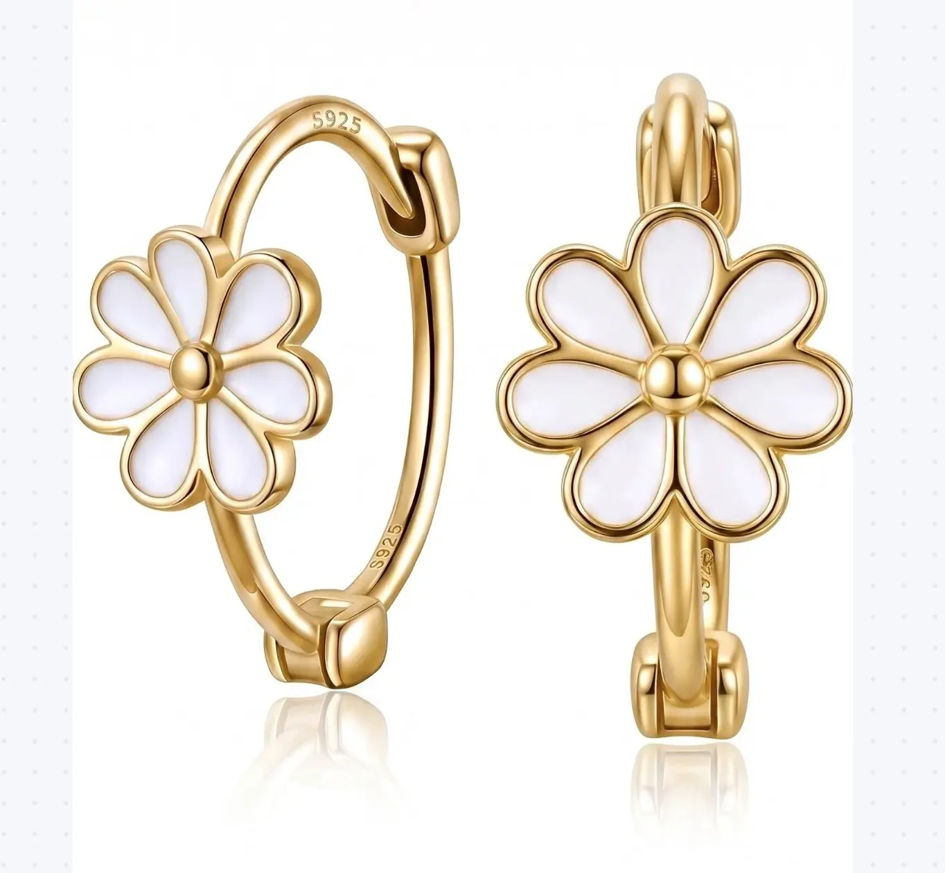 Small Daisy Flower Hoop Earrings for Women – Genuine S925 Sterling Silver with 18K Gold Finish, Hypoallergenic Stainless Steel Hinge, Mini 1.2cm Hoops#summervibes