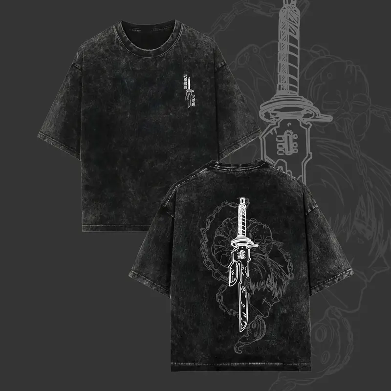 Men's Toji Vintage Oversized Washed Cotton Graphic Tee - Unisex Lightweight Anime Manga Themed Loungewear, Ideal Gift for Anime Fans, Menswear Tops