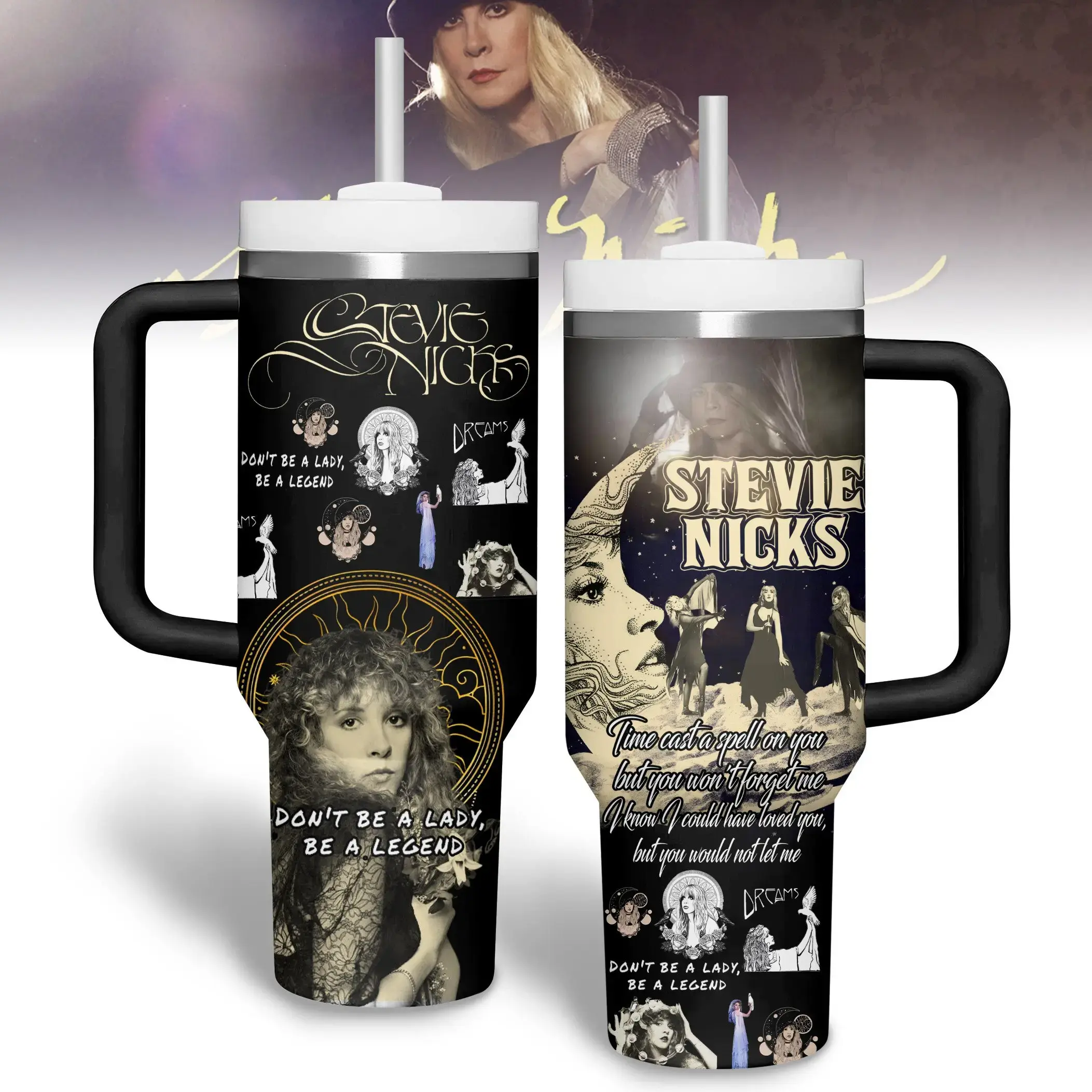 Stevie Nicks Music Cup Tumbler 20-40oz Stainless Steel, Double Wall Insulated, With Handle & Straw, Eco-Friendly, Insulated Tumblers Travel Coffee Mug, Birthday Christmas Gifts For Women & Men, Gift For Dad, Gift Mom
