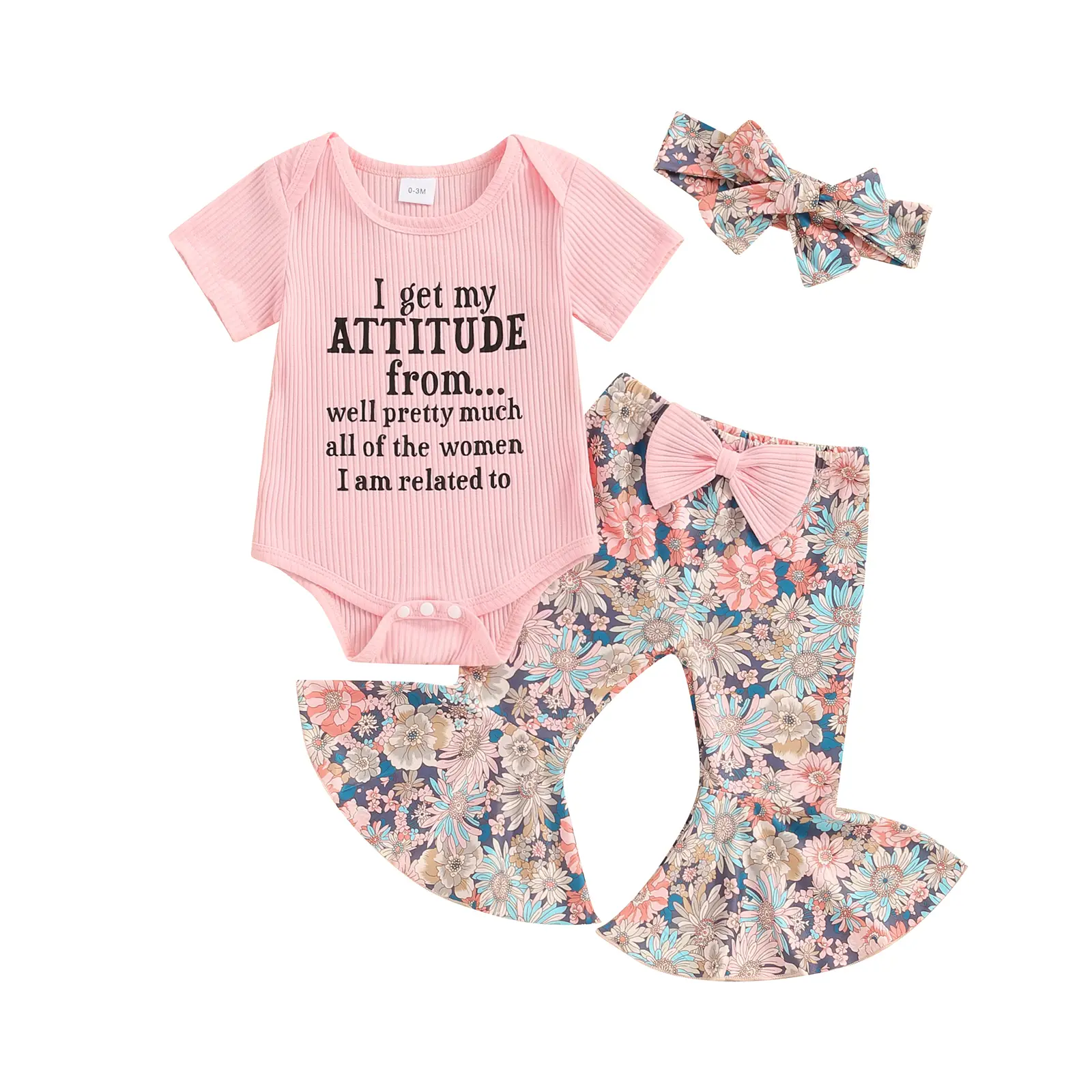 Ma&Baby Baby Girl Clothes Newborn Outfit Infant Romper Floral Pants Set Headband Cute Newborn Going Home Outfit 3PCS
