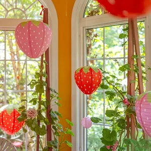 17PCS Fruit Theme Party Supplies Decoration Set, Round Paper Lantern Decoration, Strawberry Hanging Lantern, Strawberry Hanging Decoration Fruit Theme Birthday Party Decoration Ornaments