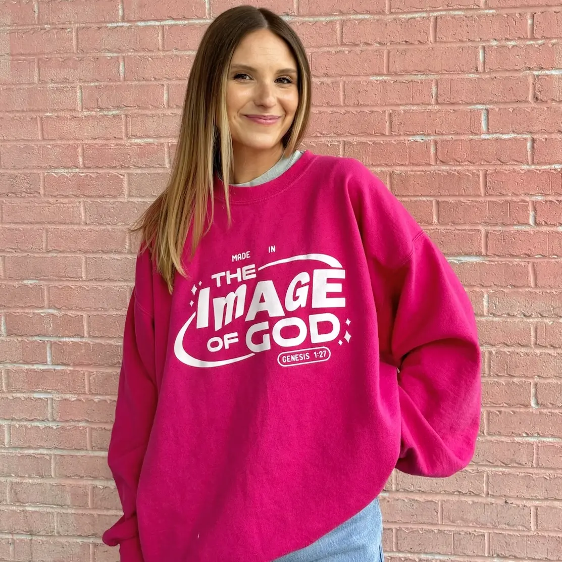 Women's Cotton Oversized Round Neck Casual T-Shirt Tops Clothes - "Made in the Image of God" Heliconia-Inspired Relaxed Fit Crewneck Sweatshirt
