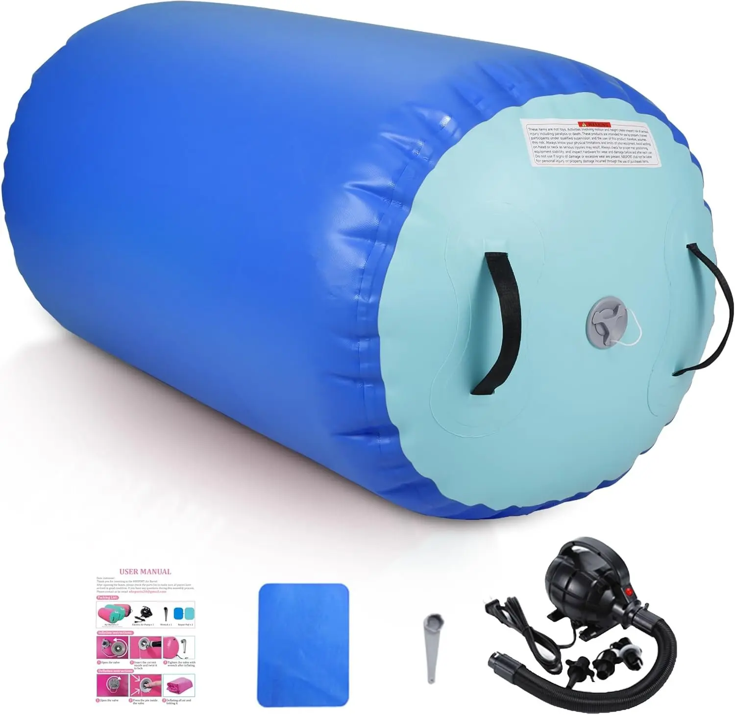 Air Barrel - Air Roller Gymnastics Barrel for  Handspring Trainer, Air Track Tumble Mat with Pump for Gym /Yoga Balance Exercise/Cheerleading/Home and Outdoor Use