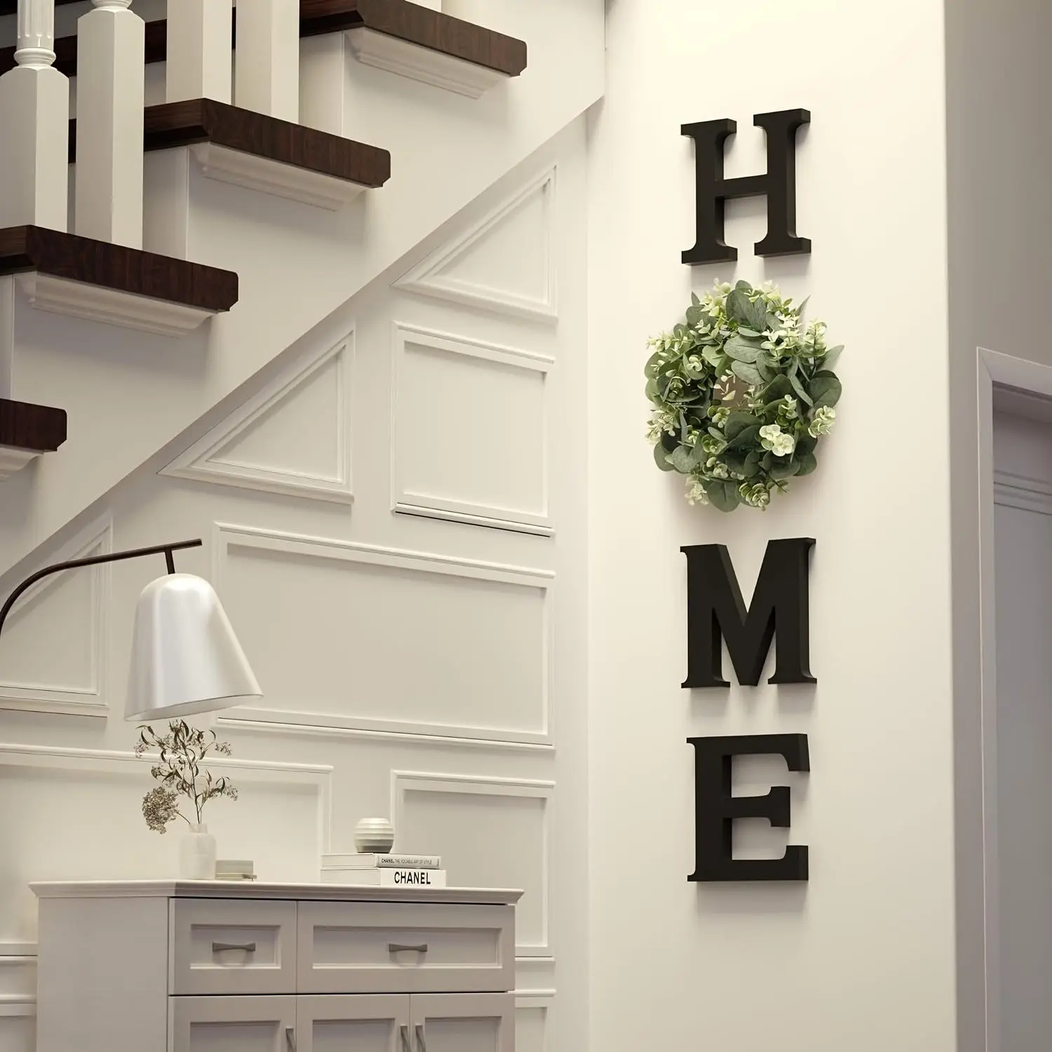 Chic Wooden Home Sign with Eucalyptus Wreath, Modern Farmhouse Wall Decor, Indoor Home Decoration for Living Room Kitchen, Ideal Housewarming & Christmas Gift, Home Decor Gifts, Welcome Sign, Decorative Plaque