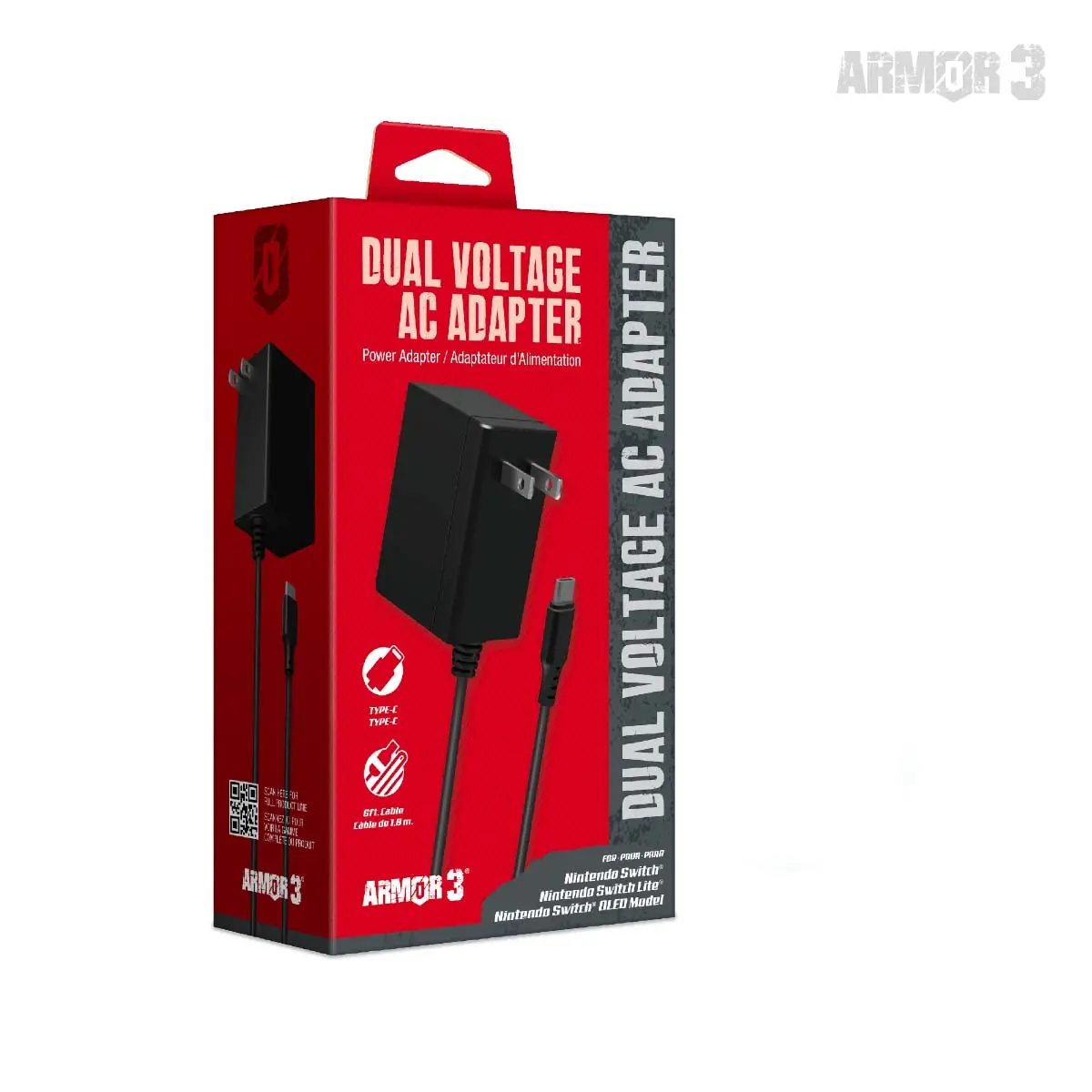 Armor3 Dual-Voltage AC Adapter for Nintendo Switch, Switch Lite & Dock