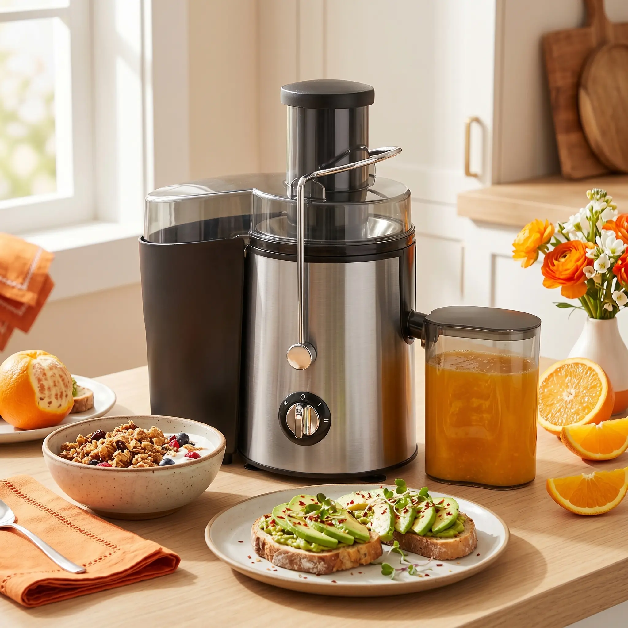 Home Multifunction Juicer - 600W Centrifugal Juice Extractor with 3" Wide Mouth Feed Chute, Stainless Steel Fast Extraction, BPA-Free, Easy-Clean Silver Plug-Powered Appliance for Fruits & Vegetables
