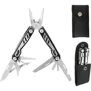 16-in-1 Compact Multitool, Full-Size, Multi Tool for DIY, High-Grip Black Handle - EDC/Hiking/Garden Essential/Outdoors