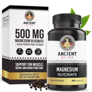 Ancient Bliss Magnesium Glycinate for Muscles & Nerves, Digestive & Immune Support Supplement, Magnesium Supplement for Women & Men (60 Capsules)