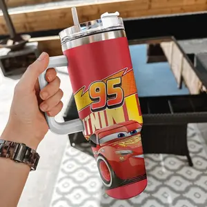 Lightning MQ 40oz Tumbler, Custom Name Tumbler With Handle, McQueen 40oz Tumbler, Stainless Steel Mug