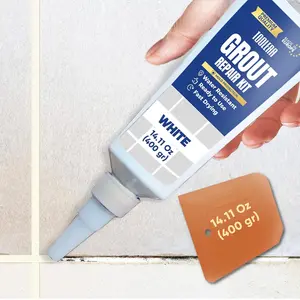 Tile Grout Repair Paste with Spatula (14.11 Oz / 400 gr), Grout Filler, Fast Drying Grout Repair Kit, Odorless Formula, Grout Repair for Bathroom Shower Kitchen Floor Tile