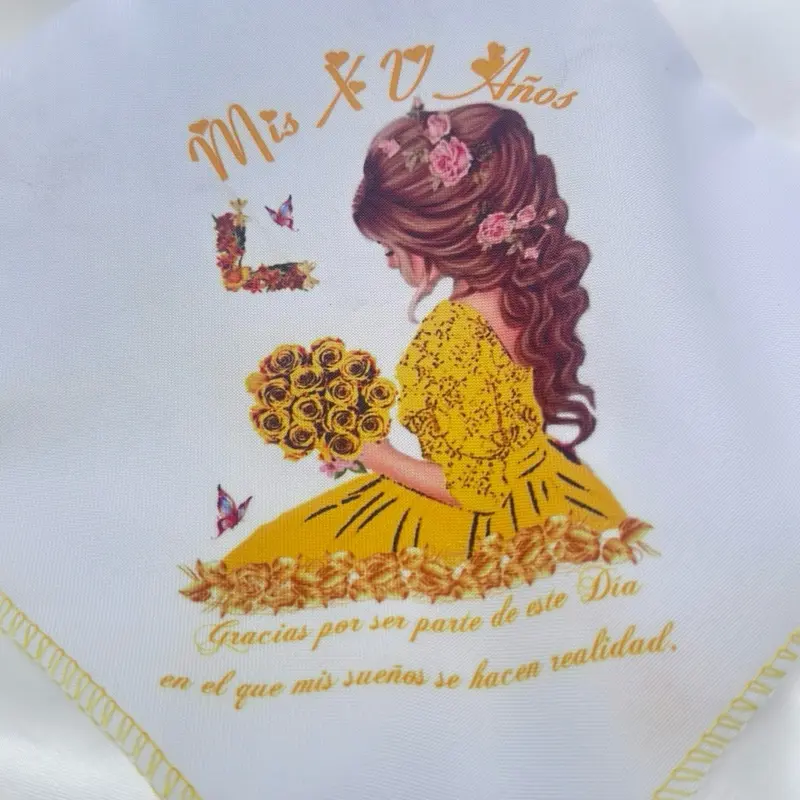 12pcs Traditional Square Quinceanera Napkins - 100% Polyester Print, 10x10in, Durable, Water Absorbent, Easy-to-Clean Elegant Kitchen Tableware for Celebrations, 10X10 Inches
