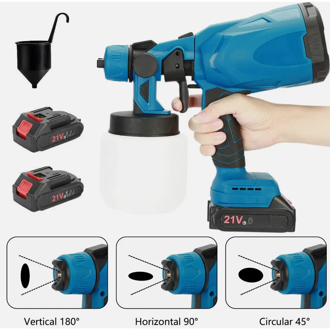 Cordless High Pressure Handheld Paint Sprayer Set - Electric HVLP Airless Paint Sprayer Tool with 2 Rechargeable Batteries, 1000ml Container, 3 Spray Patterns, Effortless for DIY Painting, Easy to Store & Carry, Handheld Paint Sprayers