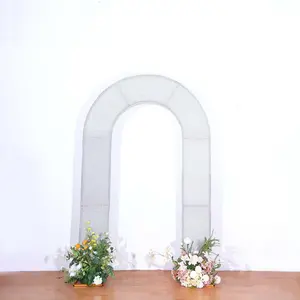 8ft Silver Spandex Fitted U-Shaped Wedding Arch Cover With Shimmer Tinsel Finish, Double-Sided Open Arch Backdrop Slipcover