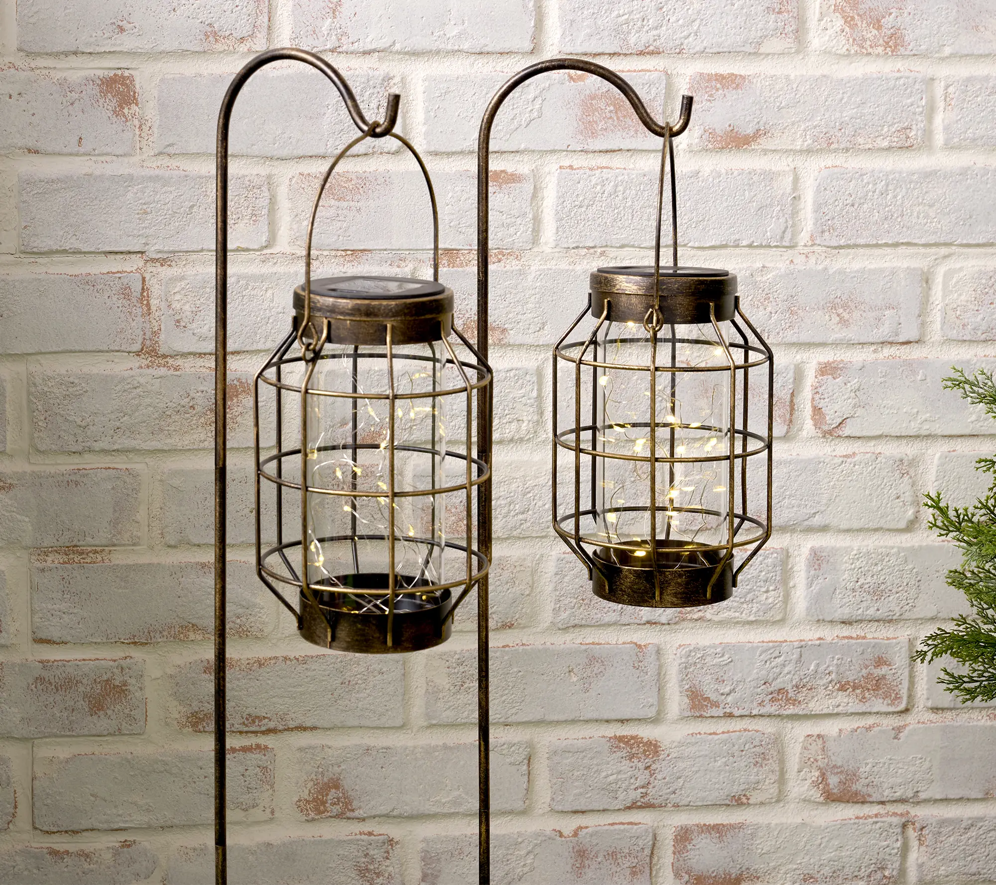 Garden Reflections Set of 2 Solar Metal Lanterns with Hooks