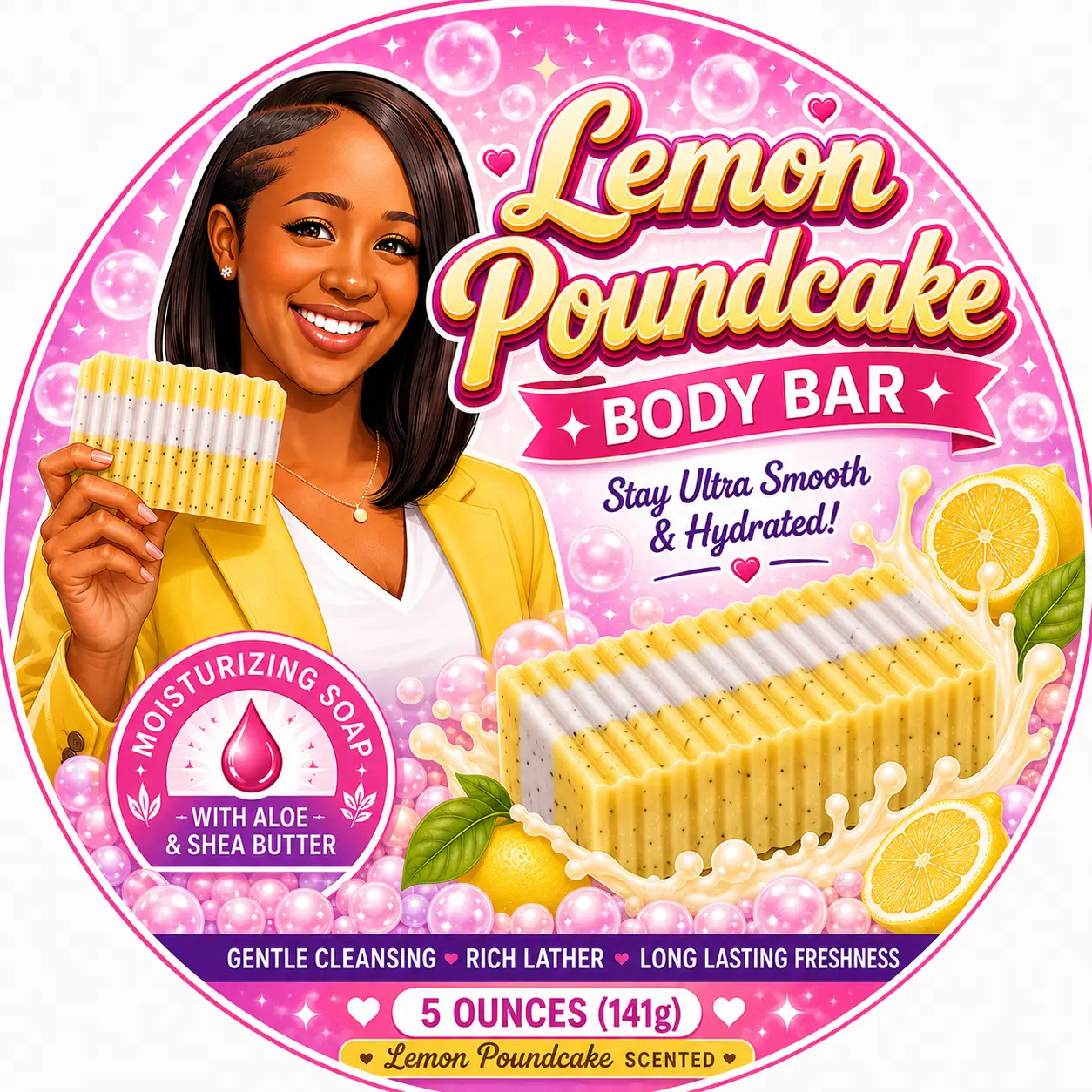 Lemon Pound Cake Bar - Soft Creamy Texture & Comfort Scent for Daily Skin Care & Cleansing - Refreshing Aroma for Fresh Start - Scented