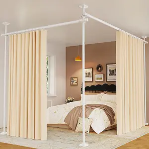 Room Divider for Room Separation, Tension Curtain Rods No Drilling, 4-10ft(H) 28-114inch(W) Adjustable Temporary  Wall Divider, Heavy Duty Freestanding Space Partition Separator, White