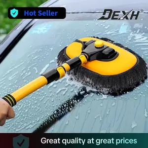 Car Wash Mop with Long Handle, Microfiber Car Wash Brush with Replaceable Schneider Brush Head, Soft Cleaning Brush with 15 °   Curved Extension Rod kit supply Bristle Vent Detailing Brush Set