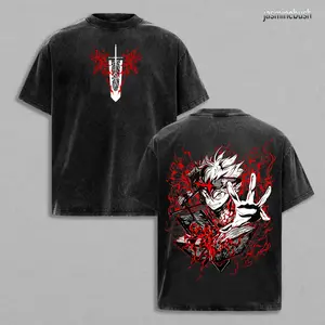 Asta Demon Form Vintage Washed T-Shirt – Black Clover Anime Character Graphic Tee, Oversized Streetwear, Soft Cotton Unisex Apparel, Anti-Magic Inspired Casual Top, Gift for Anime Fans