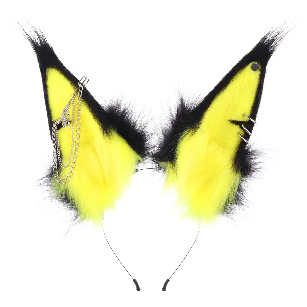 Halloween Animal Ears Headband Faux Dog Ears Plush Performance Headwear Chain Accessories Cosplay Convention Live Streaming