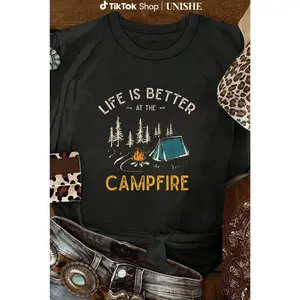 Funny Campfire T-Shirt for Campers – 100% Cotton Unisex Casual Camping Shirt