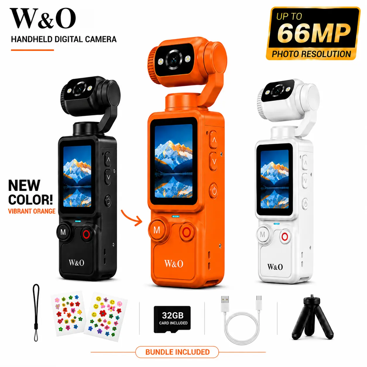 【Back to school】W&O Portable with 180° Rotating Lens Handheld Stabilizer Pocket Camera Full Body for Vlogging Travel Daily Life Recording USB Rechargeable Black Durable Construction Camcorder
