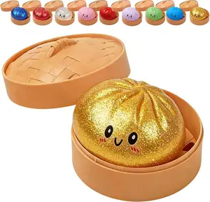 Giant Glitter Dumpling, Glitter Dumpling Squishy with Box, Dumplings Sensory Squeeze Toy for Stress Relief (Gold)