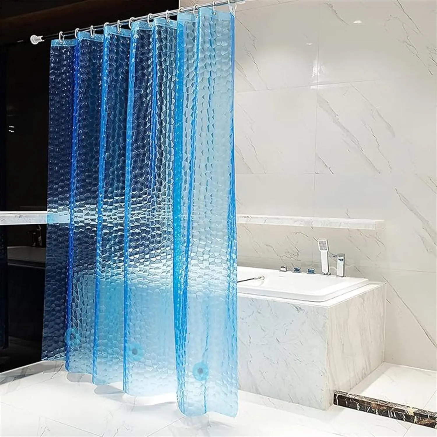 Water Cube Pattern Shower Curtain Liner, 1 Count 3D Clear, Decorative, Aesthetic Shower Curtain with Hooks for Home Bathroom Dormitory Salon Shower Curtain Accessory