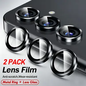 2 pcs Camera Optical Lens Protector For Samsung Galaxy A17 A27 A37 A57 A07 A16 A26 A36 A56 A05 A05S A15 A25 A35 A55 A54 A34 A24 A14, 9H Tempered Glass Camera Cover Screen Protector Film Sticker, Automatic-Alignment Individual Aluminum Alloy Rings