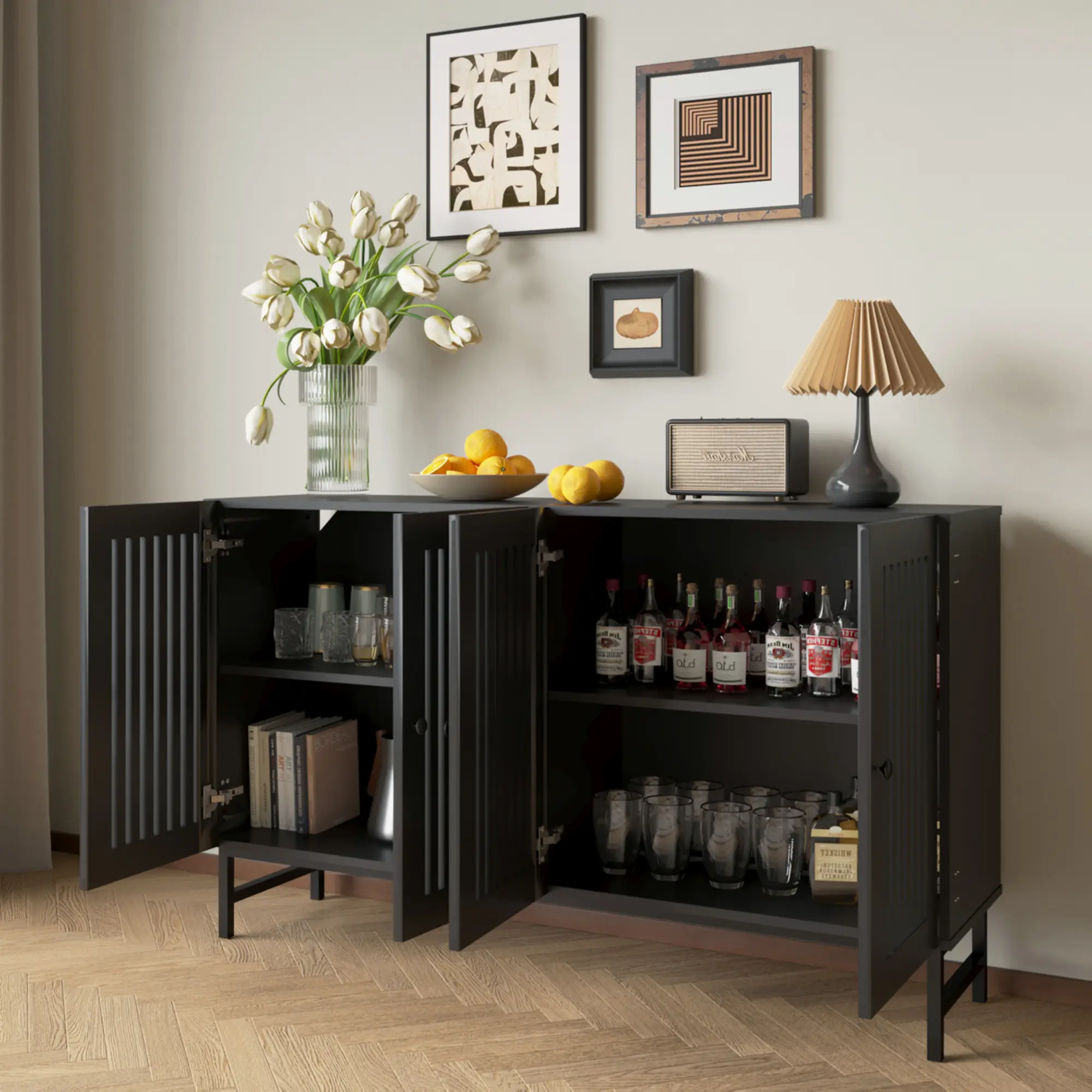 Multifunctional Storage Sideboard Cabinet with Doors,Floor Storage Cabinet,Freestanding Side Cupboard Pantry with Adjustable Shelf for Bathroom Living room Furniture Organization storage cabinets drawer dresser Cupboard Organizer