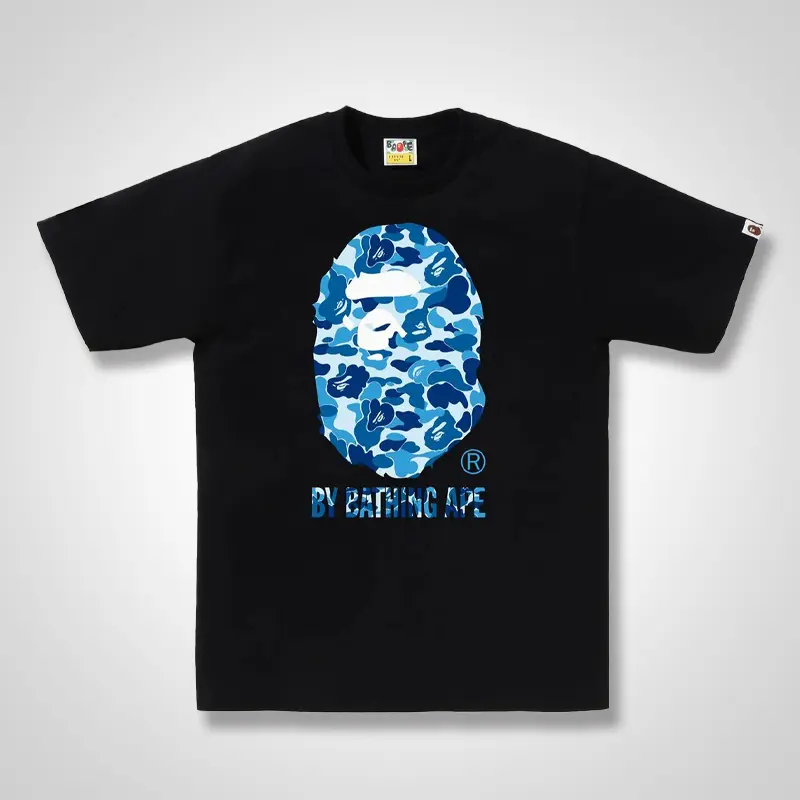 BAPE Abc Camo By Bathing Ape Tee 100% Pure Cotton Short Sleeve Blue Camouflage Ape Head Graphic Graphic T-Shirt Casual Unisex Streetwear Top Fashion Trend Summer Tee Big Menswear