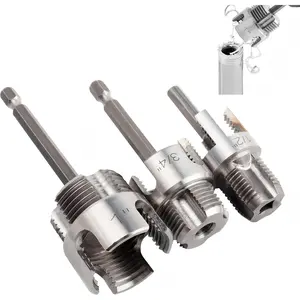 3 Pcs  Integrated Internal & External Pipe Threading Tool, Dual-Function Pipe Thread Cutting Tool for 1/2" & 3/4"& 1" PVC/Plastic Pipes, Electric Drill Compatible Pipe Threader Kit