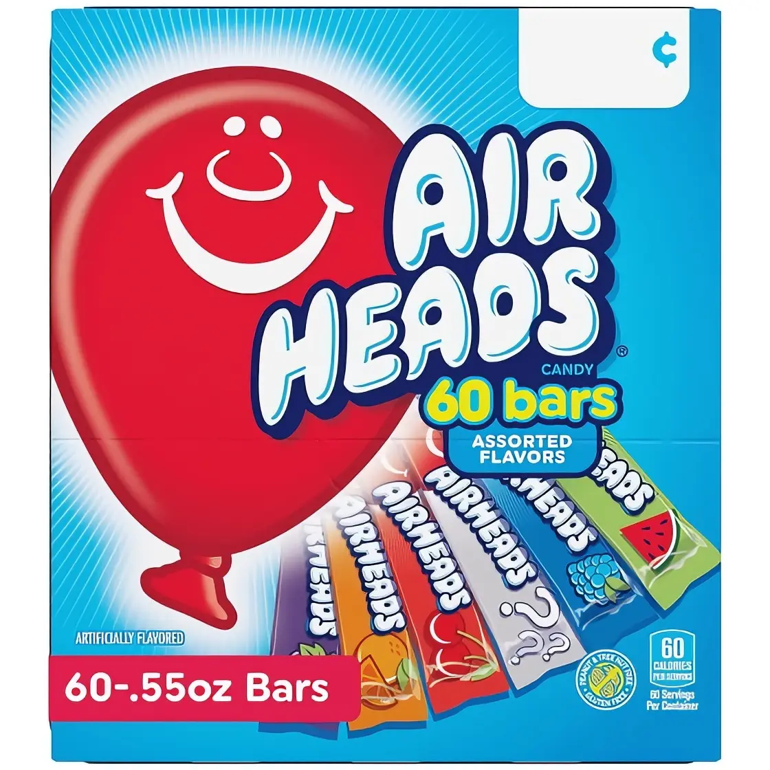 Airheads 60 Bars Assorted Flavors 60-55oz Artificially Flavored Candy Bars Snack Bonbon Sweet Fruity