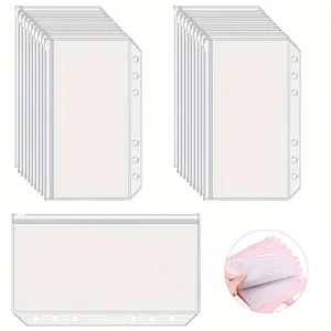 [ A6 Binder Pockets] A6 Size 6-Hole Transparent Zipper Binder Pockets | Waterproof PVC File Bag for Budgeting, Plastic Budget Cash Envelope Binder Bag Suitable for 6-Ring Binder